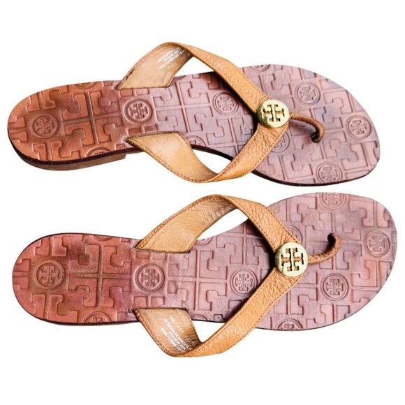 Tory Burch Women's Leather Flip Flop Sandals Size 8M Brown - Picture 1 of 8